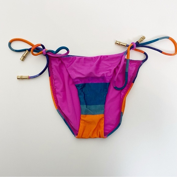 New! Vix Multicolored Stripe Tie Waist String Bikini Bottom - Picture 2 of 5